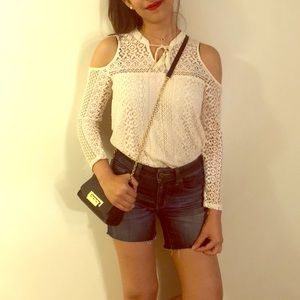 Beige floral lace shirt